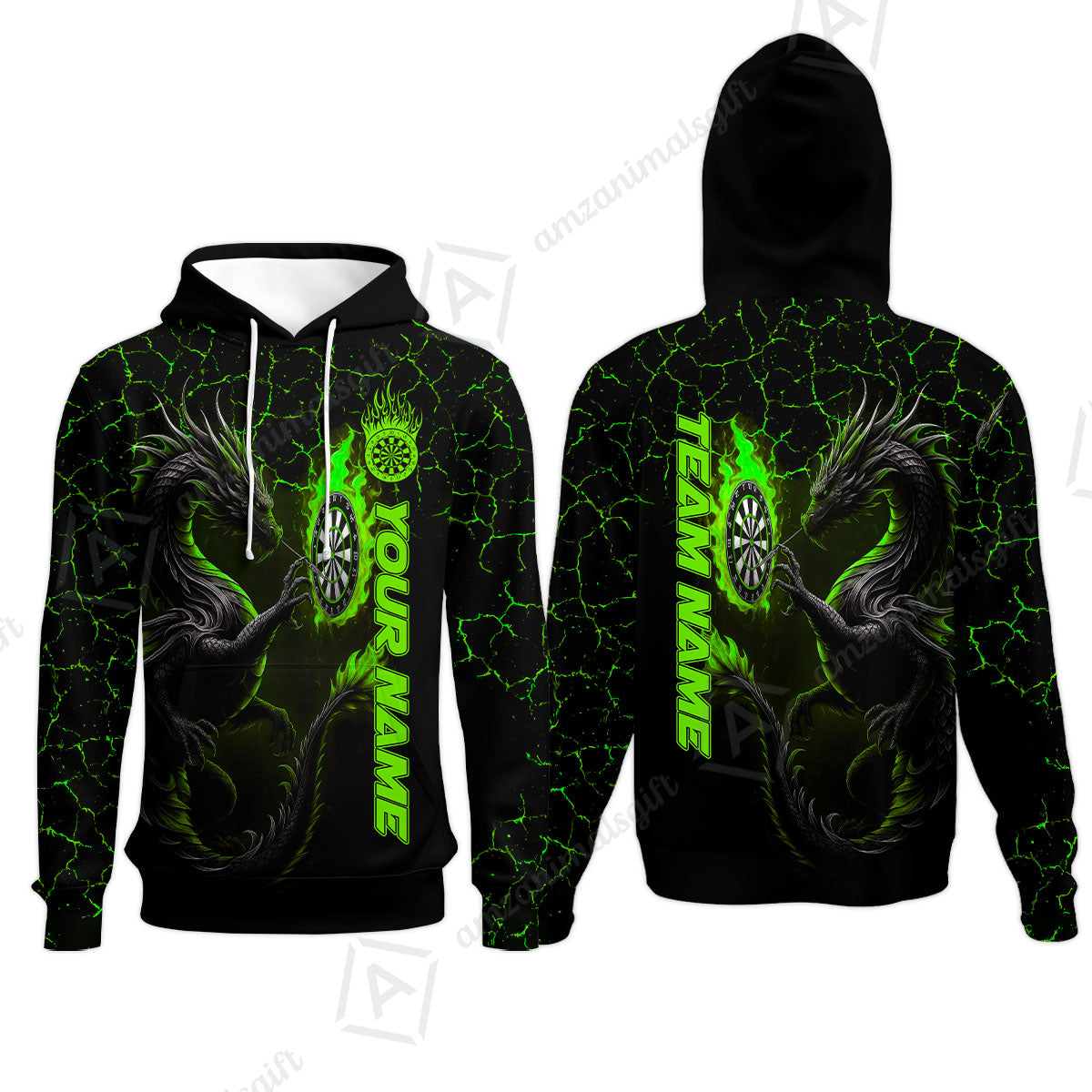 Customized Darts Hoodie, Big Dragon Dartboard Flame Darts Hoodie Team Style Jersey for Darts Players