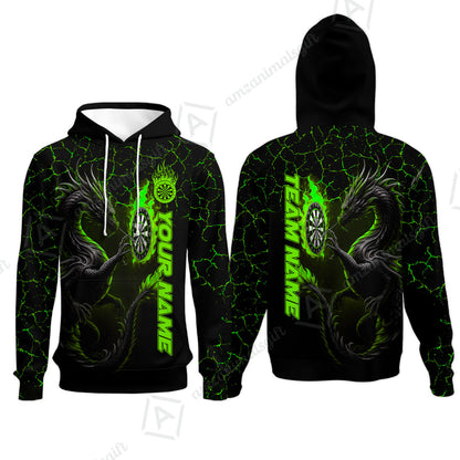 Customized Darts Hoodie, Big Dragon Dartboard Flame Darts Hoodie Team Style Jersey for Darts Players