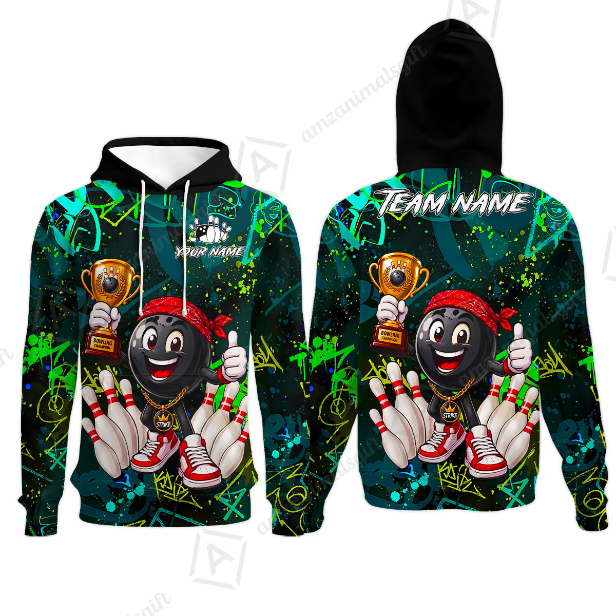 Custom Bowling Jersey Polo Shirt, Graffiti Champion, Custom Bowling Jersey Team Shirt For Players With Name & Team Name
