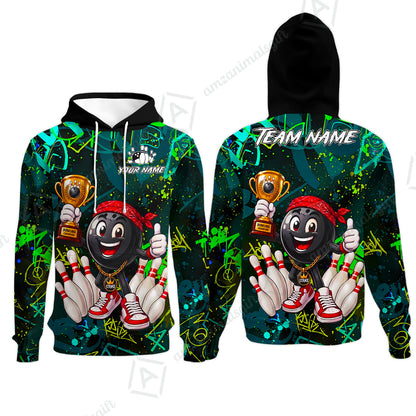 Custom Bowling Jersey Polo Shirt, Graffiti Champion, Custom Bowling Jersey Team Shirt For Players With Name & Team Name