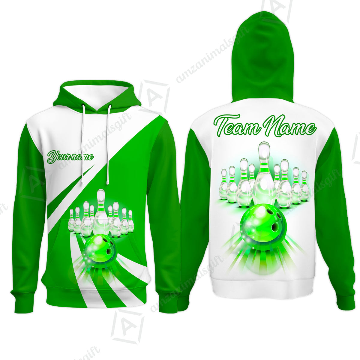 Bowling Customized Jersey White Green Shirt Rolling Bowling Tenpin Quarter Zip Shirt, Outfit For Bowlers, Bowling Team