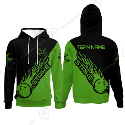 Bowling Customized Jersey Black Green Shirt Strike Ball Bowling Tenpin Quarter Zip Shirt For Bowlers, Bowling Team