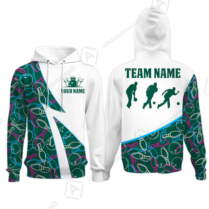 Custom Bowling Team Bowling Jersey, Neon Pattern Bowling Jersey With Player Silhouettes Multicolor Polo Quarter-Zip Shirts, Custom Bowling Uniforms Jerseys