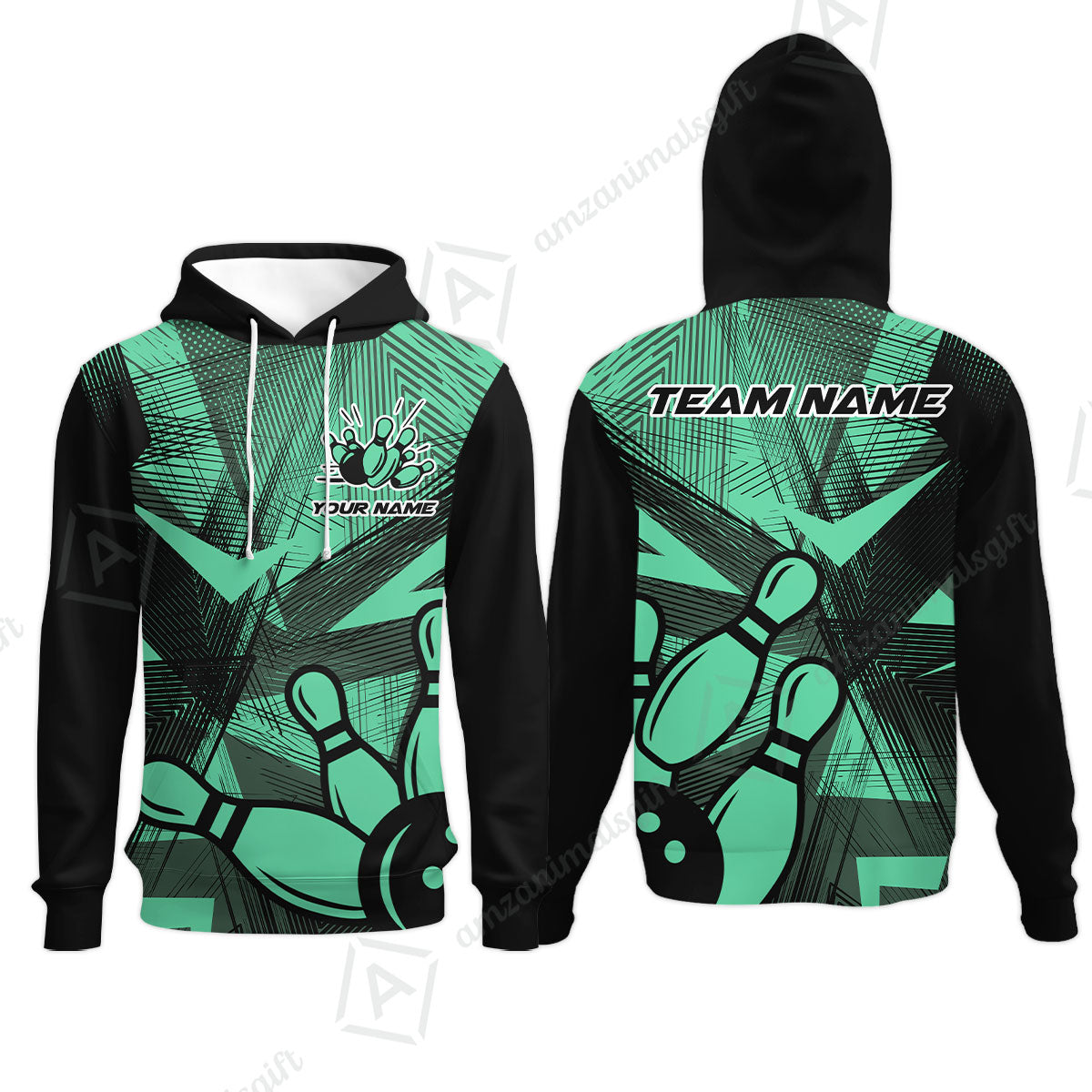 Customized Bowling Hoodie, Bowling Ball And Pins Esports Pattern Hoodie Uniform For Bowlers