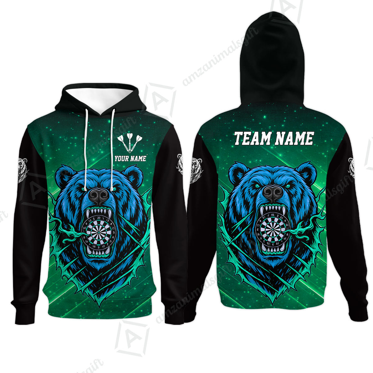 Customized Darts Team Uniform Shirt, Personalized Furious Bear Darts Collar Quarter-Zip Shirt with Name & Team Name