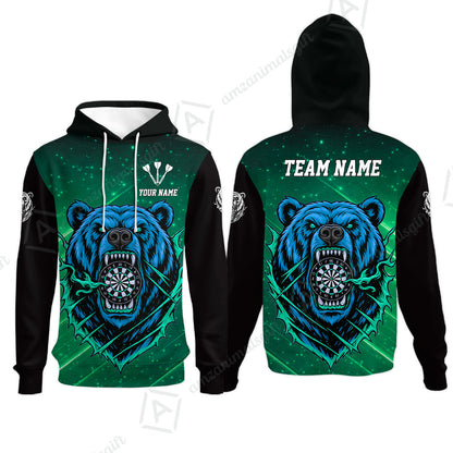 Customized Darts Team Uniform Shirt, Personalized Furious Bear Darts Collar Quarter-Zip Shirt with Name & Team Name
