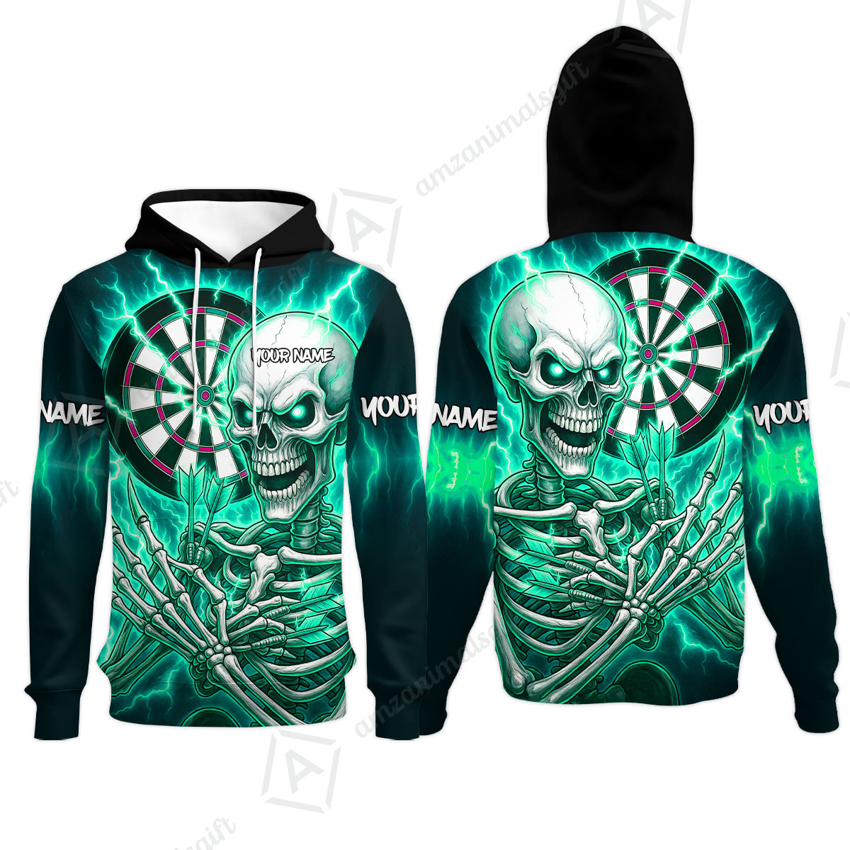 Custom Darts Team Hoodie, Dartboard Electric Skeleton Darts Jersey Hoodie, Custom Darts Uniforms Jersey