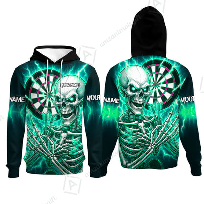 Custom Darts Team Hoodie, Dartboard Electric Skeleton Darts Jersey Hoodie, Custom Darts Uniforms Jersey