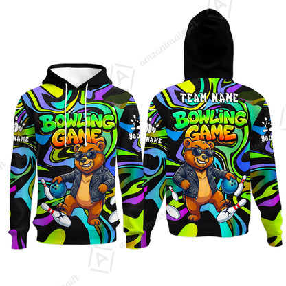 Custom Bowling Jersey Polo Shirt, Trippy Swirl Rocker Bear Graffiti Style, Custom Bowling Jersey Team Shirt For Players With Name & Team Name