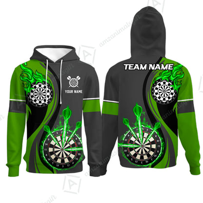 Custom Tailored Fire Flames Darts Team Jersey Polo Quarter-Zip Shirts, Customized Name Team Name Darts Team Jerseys Uniform