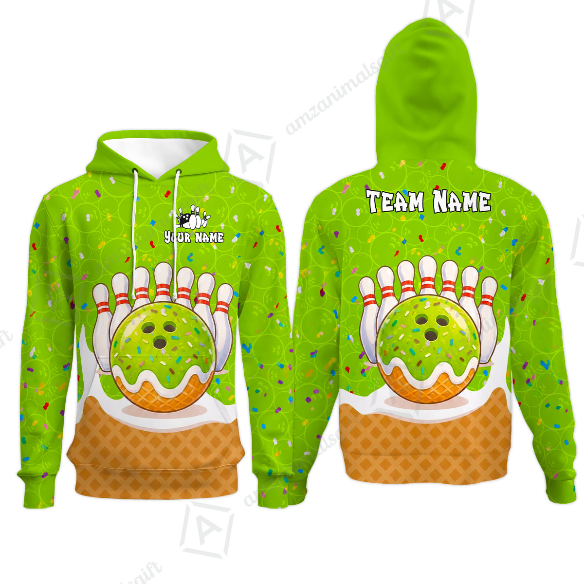 Custom Bowling Jersey Polo Shirt, Bowling Sprinkles Ice Cream Cone, Personalized Name & Team Name