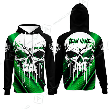 Customized Bowling Polo, Blue Skull Bowling Creepy Style Bowling jerseys Custom Name And Team Shirt