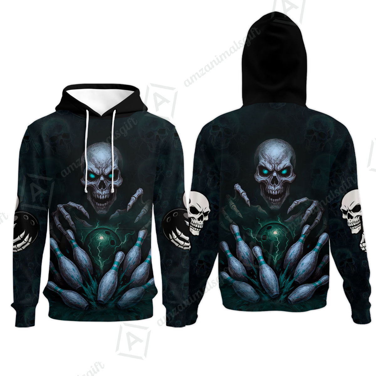 Custom Colorful Skull Bowling Team Jerseys Polo Shirts, Bowling uniforms, Multicolor Skull Bowling Personalized Name And Team Name