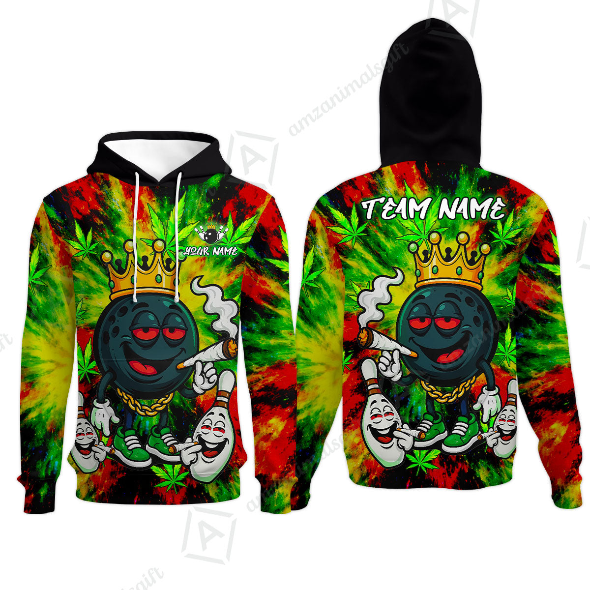 Custom Bowling Team Flat Neck Zip Jersey Shirt, King Smoke Tie-Dye Personalized Team Shirt, Custom Name and Team Name for Bowlers