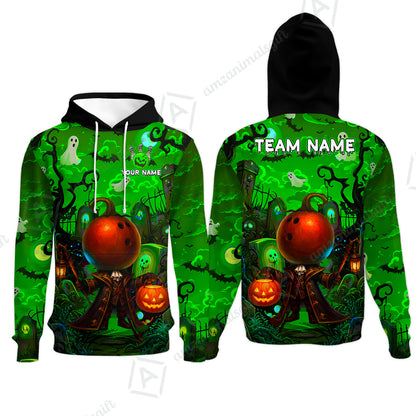 Custom Bowling Jersey Polo Shirt, Halloween Spooky Strike, Custom Bowling Jersey Team Shirt For Players With Name & Team Name