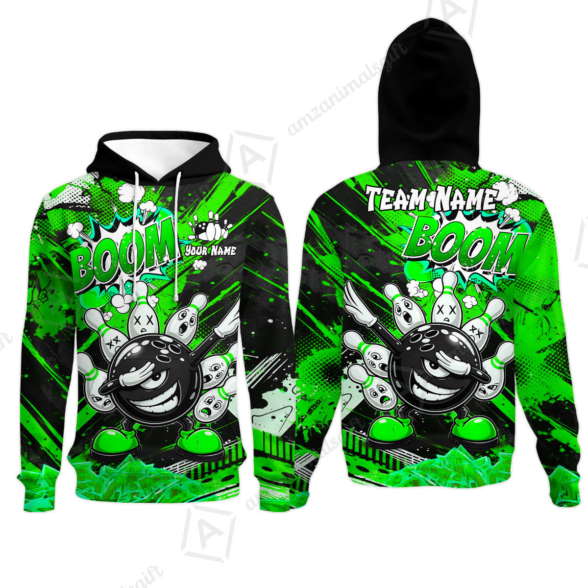 Customized Bowling Unisex Polo Shirt, Boom Bowling Angry Ball Screaming Pins, Personalized Name And Team Name For Bowlers