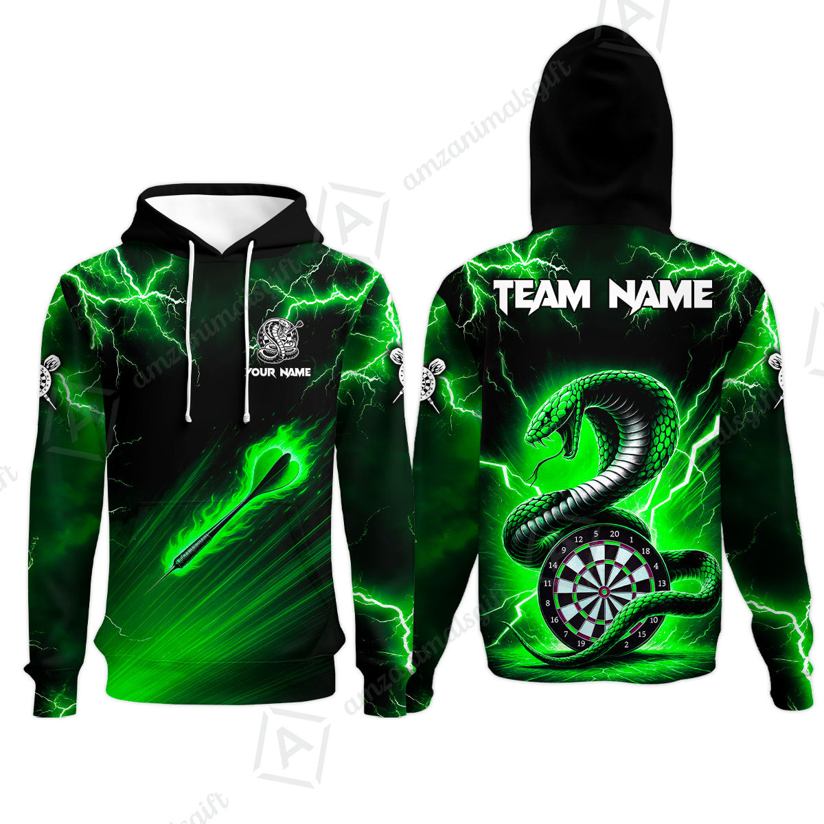 Customized Darts Hoodie, Darts Thunder Lightning Cobra Snake Multicolor Hoodie For Darts Player