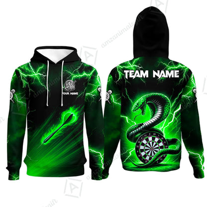 Customized Darts Hoodie, Darts Thunder Lightning Cobra Snake Multicolor Hoodie For Darts Player