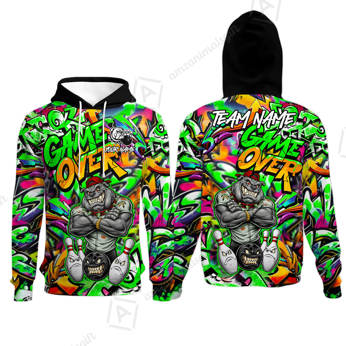 Customized Bowling Unisex Polo Shirt, Cool BullDog With Angry Bowling Game Over - Personalized Name And Team Name