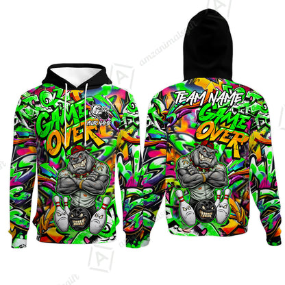 Customized Bowling Unisex Polo Shirt, Cool BullDog With Angry Bowling Game Over - Personalized Name And Team Name