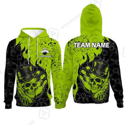 Custom Bowling Team Shirt – Skull Bowling Pattern Multicolor Personalized Jersey Bowling Uniform For League Players