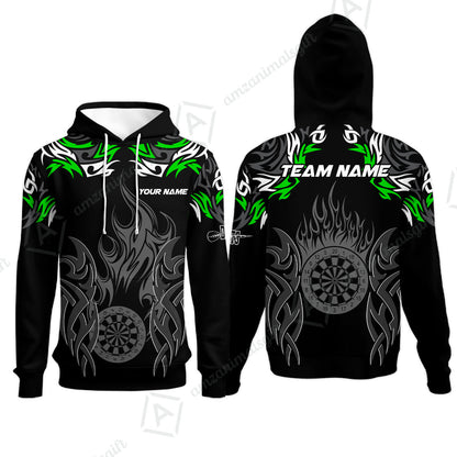 Customized Darts Hoodie, Dartboard Fire Flame Darts Hoodie Multicolor Team Style, Jersey for Darts Players