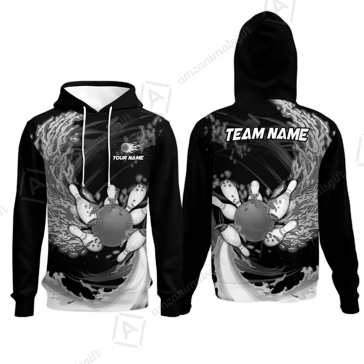 Personalized Bowling Hoodie Breath Of Flaming Bowling Ball And Pins Multicolor Custom Name, Team Name For Bowlers