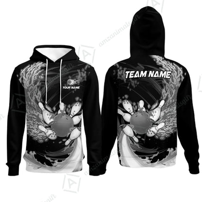 Personalized Bowling Hoodie Breath Of Flaming Bowling Ball And Pins Multicolor Custom Name, Team Name For Bowlers