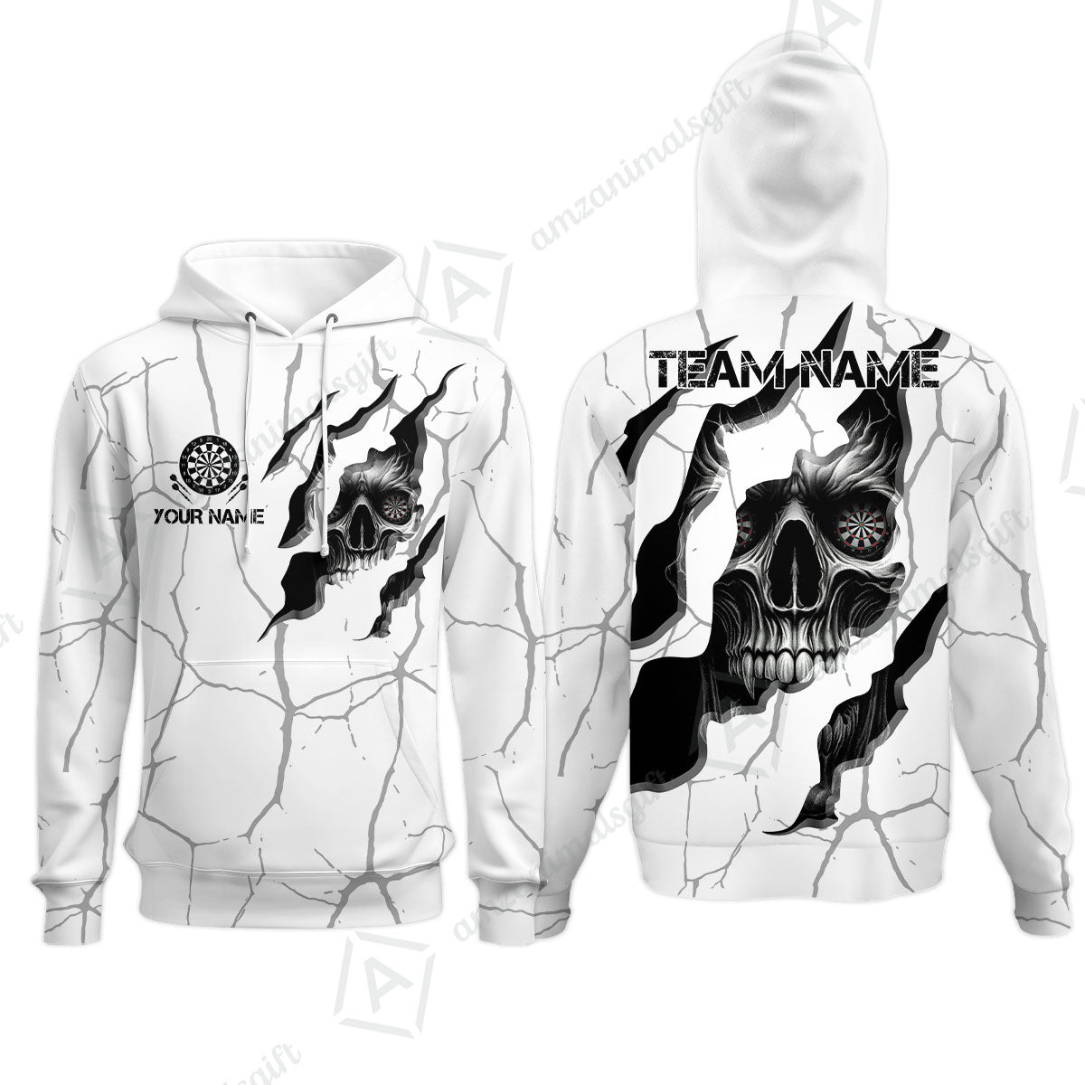 Customized Darts Hoodie, Torn-Up Skull Dartboard Eyes Darts Hoodie Team Style Jersey for Darts Players