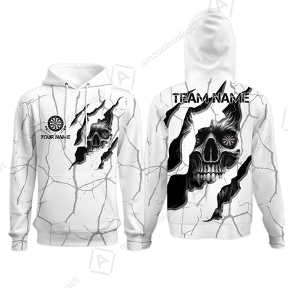 Customized Darts Hoodie, Torn-Up Skull Dartboard Eyes Darts Hoodie Team Style Jersey for Darts Players