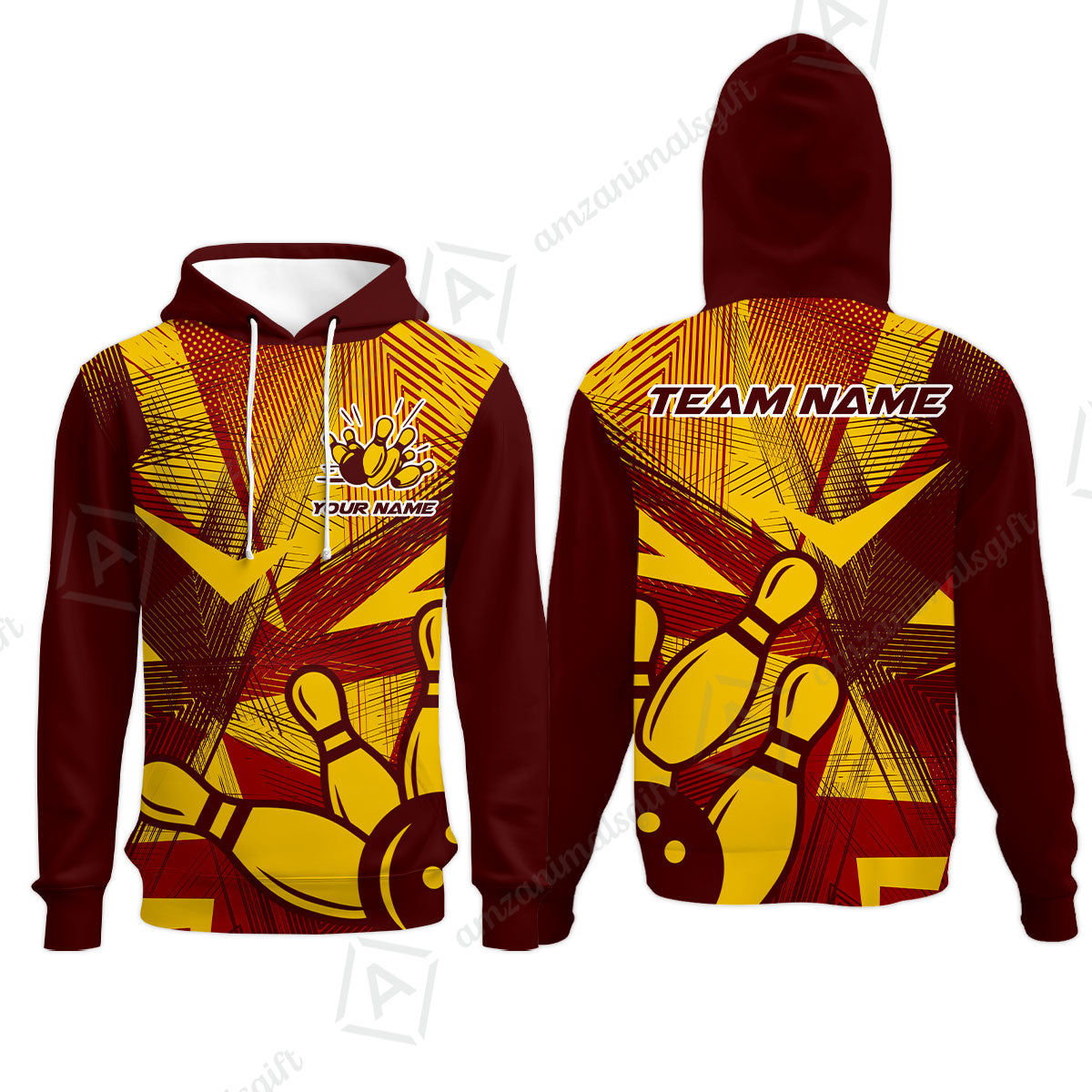 Customized Bowling Hoodie, Bowling Ball And Pins Esports Pattern Hoodie Uniform For Bowlers