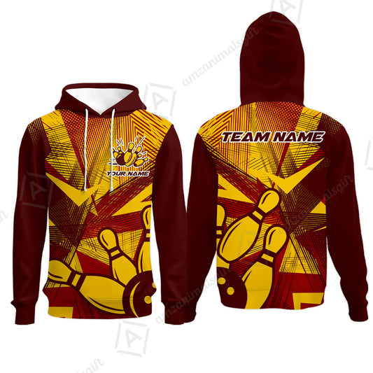 Customized Bowling Hoodie, Bowling Ball And Pins Esports Pattern Hoodie Uniform For Bowlers
