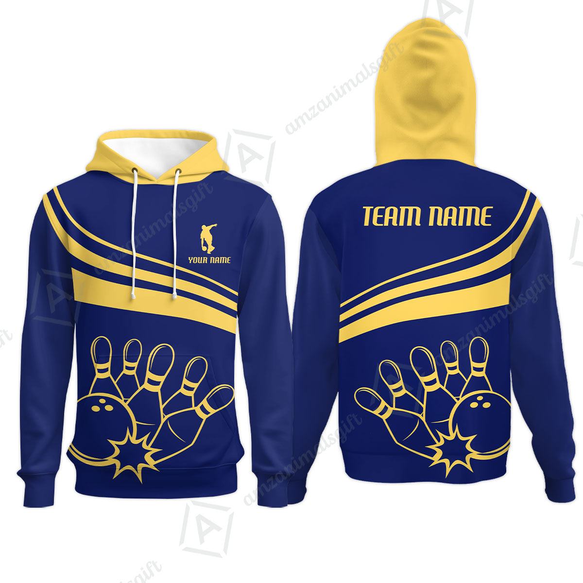Bowling Customized Jersey Navy Shirt Gold Curve Bowling Tenpin Quarter Zip Shirt, Outfit For Bowlers, Bowling Team
