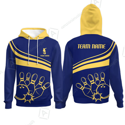 Bowling Customized Jersey Navy Shirt Gold Curve Bowling Tenpin Quarter Zip Shirt, Outfit For Bowlers, Bowling Team