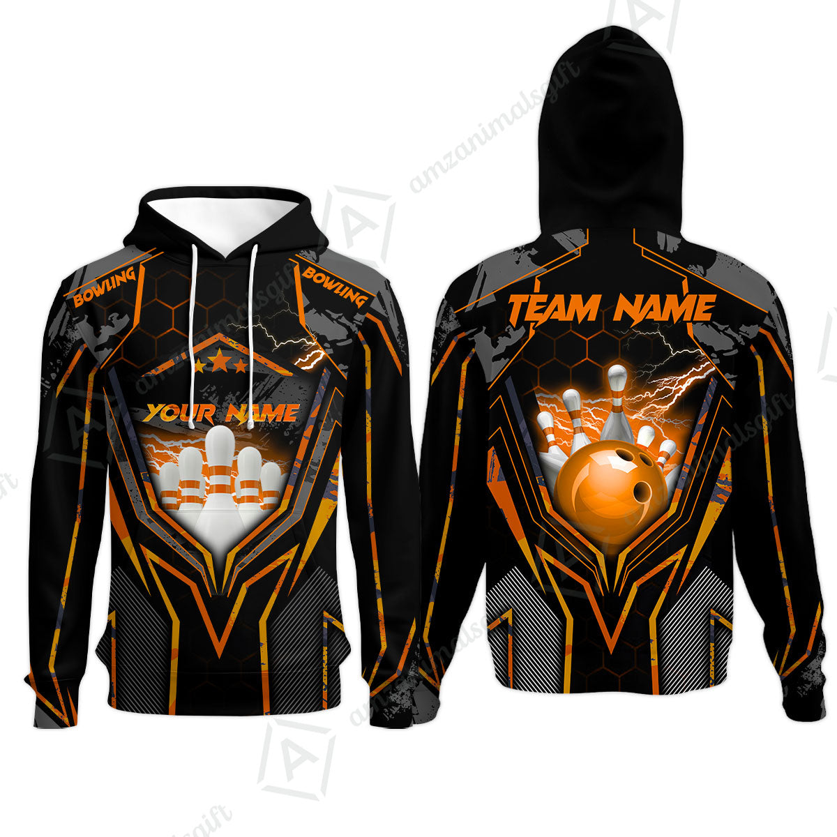 Customized Bowling Jersey, Bowling And Pins Abstract Grunge Texture X Multicolor Option Customized Name And Team Name Zipper Polo Jerseys Shirts