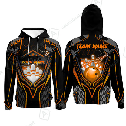 Customized Bowling Jersey, Bowling And Pins Abstract Grunge Texture X Multicolor Option Customized Name And Team Name Zipper Polo Jerseys Shirts