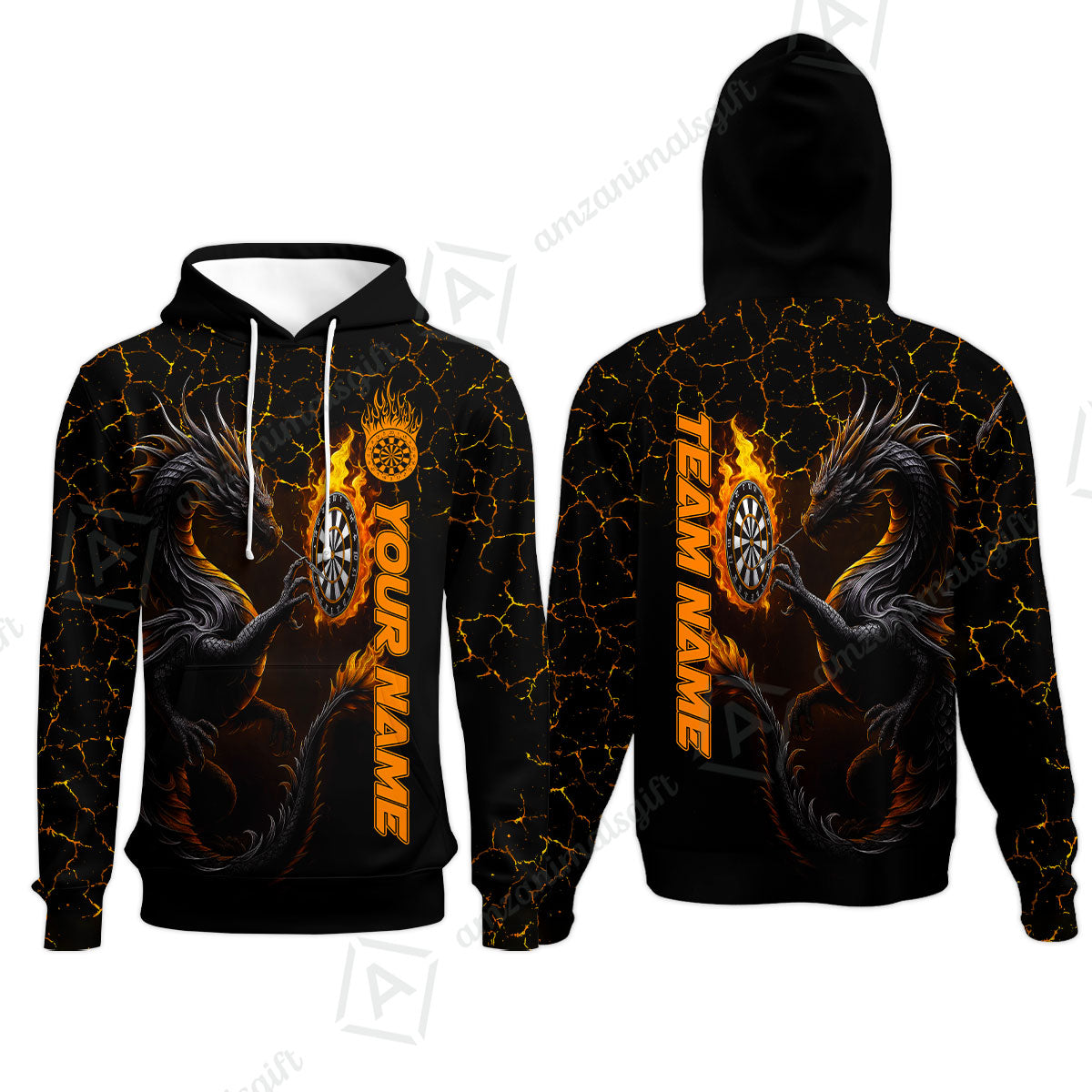 Customized Darts Hoodie, Big Dragon Dartboard Flame Darts Hoodie Team Style Jersey for Darts Players