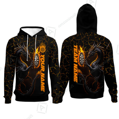 Customized Darts Hoodie, Big Dragon Dartboard Flame Darts Hoodie Team Style Jersey for Darts Players