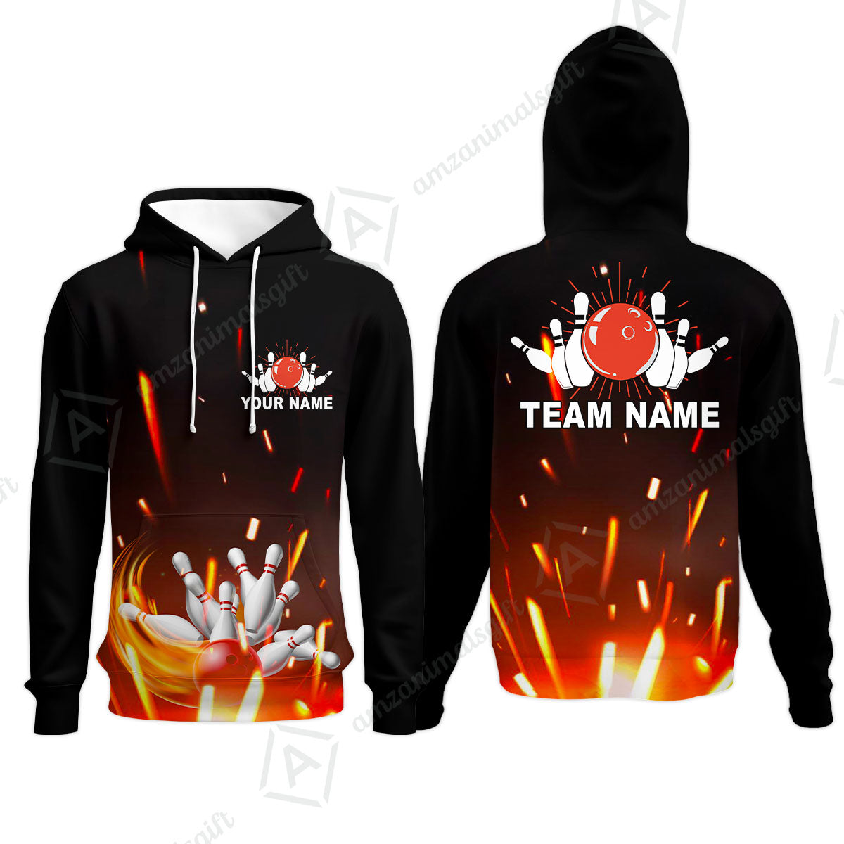 Custom Bowling Team Jerseys Polo Shirts, Bowling uniforms Flame Bowling Ball And Pins Short Sleeve Polo For Men Women Bowlers