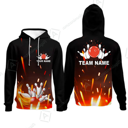 Custom Bowling Team Jerseys Polo Shirts, Bowling uniforms Flame Bowling Ball And Pins Short Sleeve Polo For Men Women Bowlers