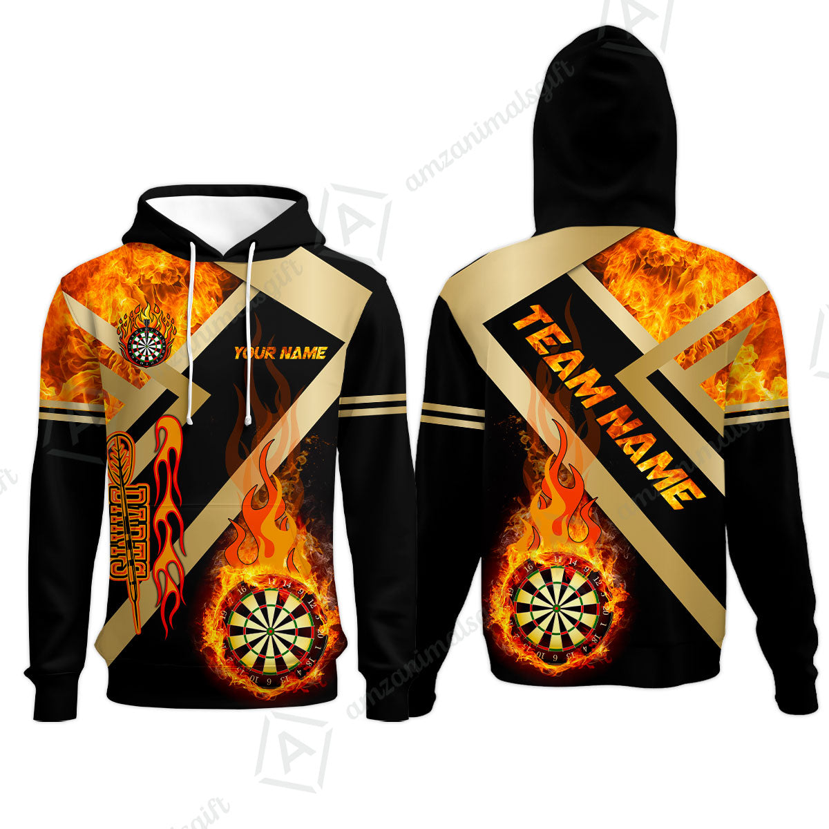 Customized Darts Hoodie, Darts Dartboard Fire Flame Multicolor Team Hoodie For Darts Players