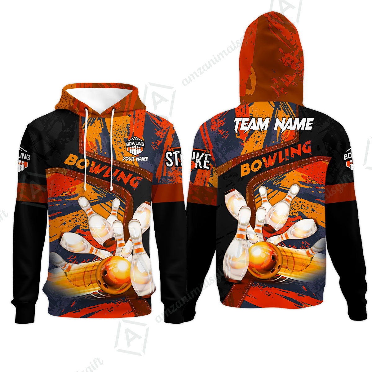 Custom Bowling Team Quater-Zip Polo Shirts, Bowling Uniforms Jerseys Brush Patterns, Multi Colors Personalized Name And Team Name