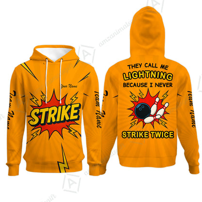 Customized Bowling Team Hoodie, They Call Me Lightning Because I Never Strike Twice Comic Style Hoodie
