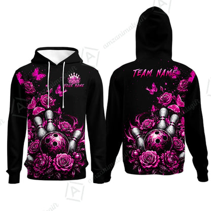 Custom Bowling Jersey Polo Shirt, Gothic Rose Bowling, Custom Bowling Jersey Team Shirt For Players With Name & Team Name