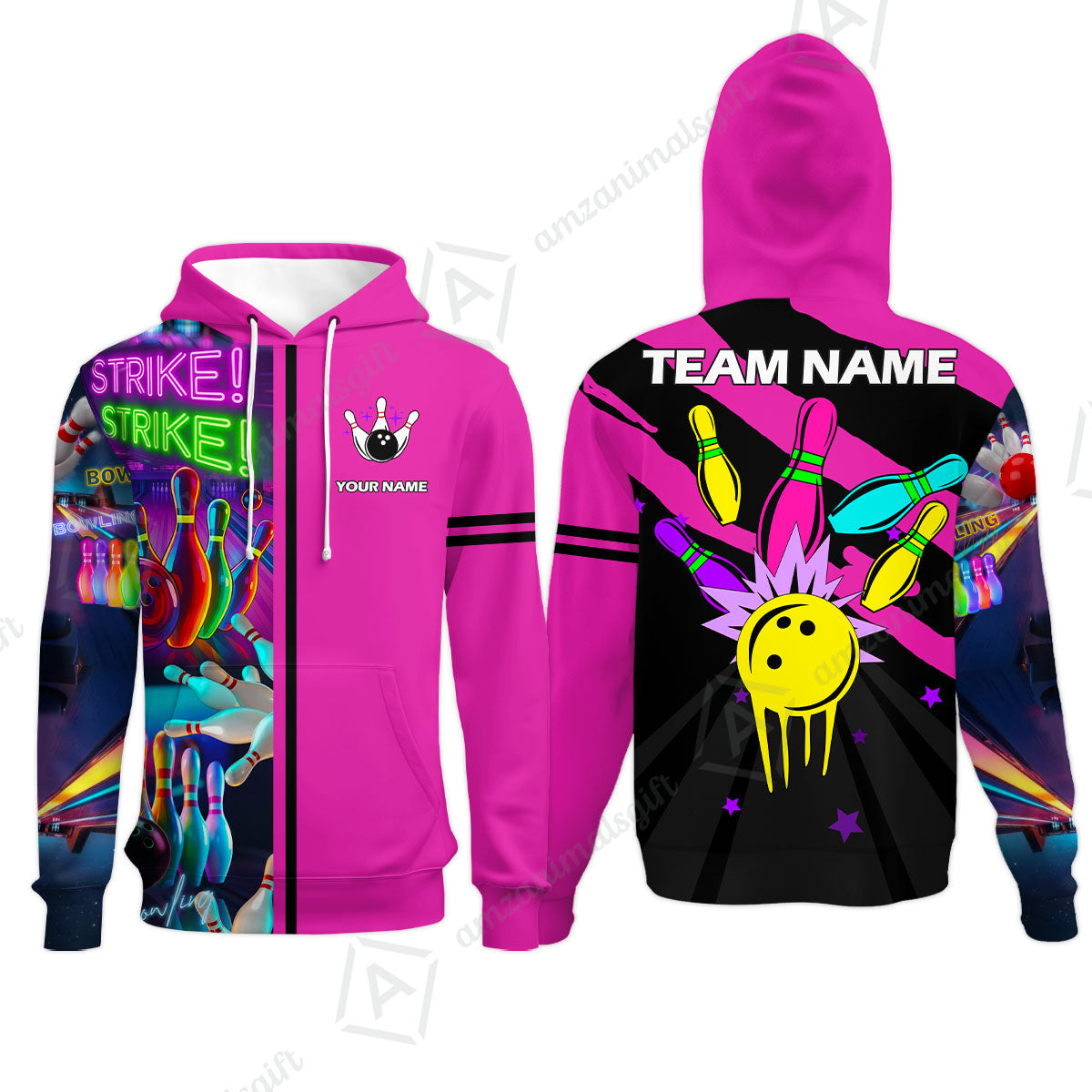 Custom Bowling Team Jersey Neon Bowling Strike Polo Shirts, Bowling Team Uniforms, Personalized Name And Team Name