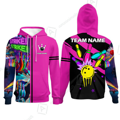 Custom Bowling Team Jersey Neon Bowling Strike Polo Shirts, Bowling Team Uniforms, Personalized Name And Team Name