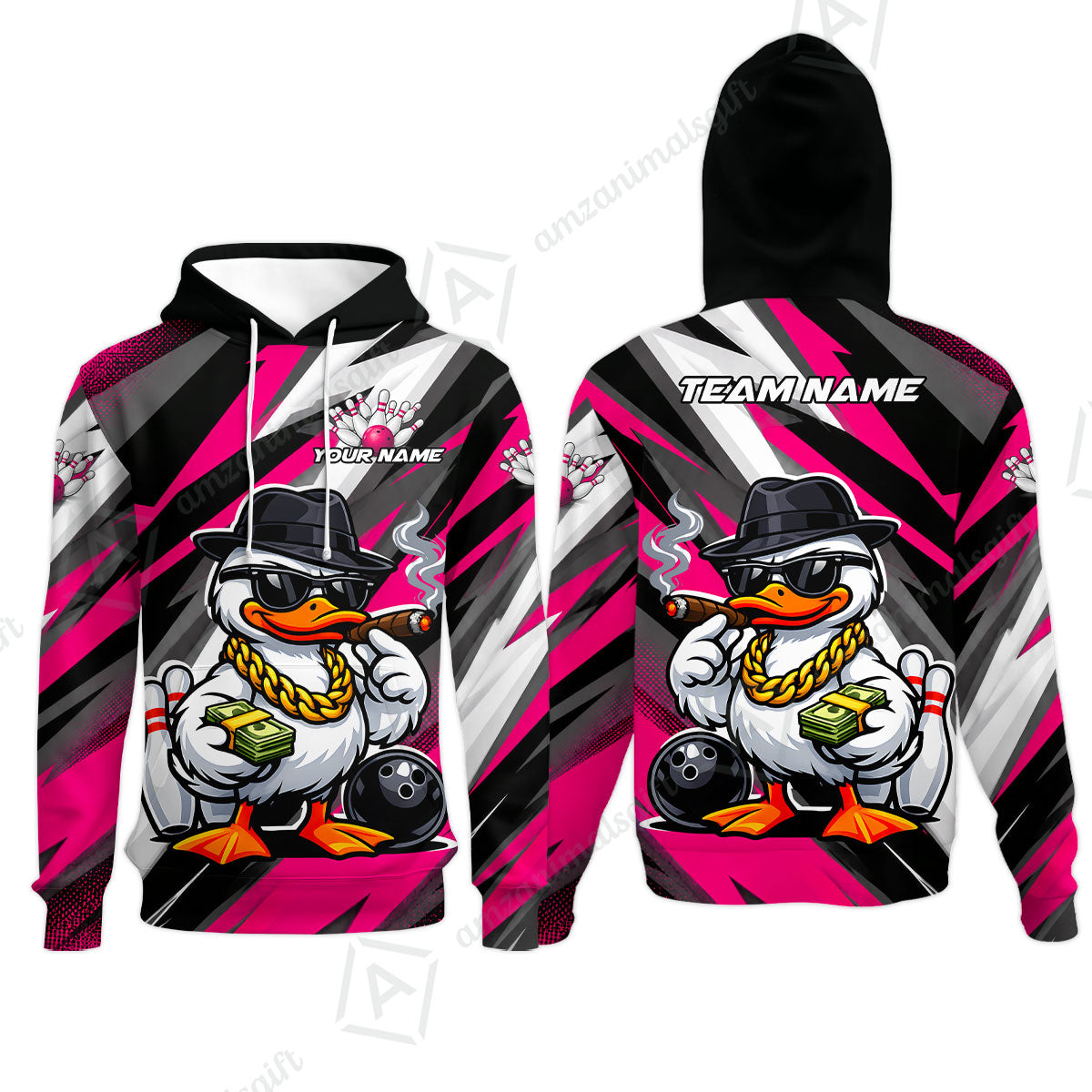 Custom Bowling Jersey Polo Shirt, Boss Hustle Duck Gangster Style, Custom Bowling Jersey Team Shirt For Players With Name and Team Name