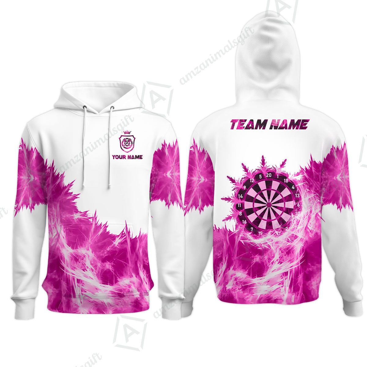 Customized Darts Hoodie, Darts Icy Light White And Multi Color Team Hoodie  Jersey For Darts Player