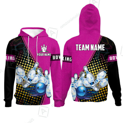 Custom Bowling Hoodie - Black And Blue Bowling Ball Pattern Personalized Name Hoodie