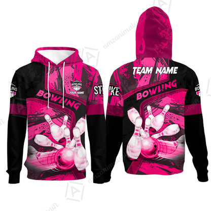 Custom Bowling Team Quater-Zip Polo Shirts, Bowling Uniforms Jerseys Brush Patterns, Multi Colors Personalized Name And Team Name